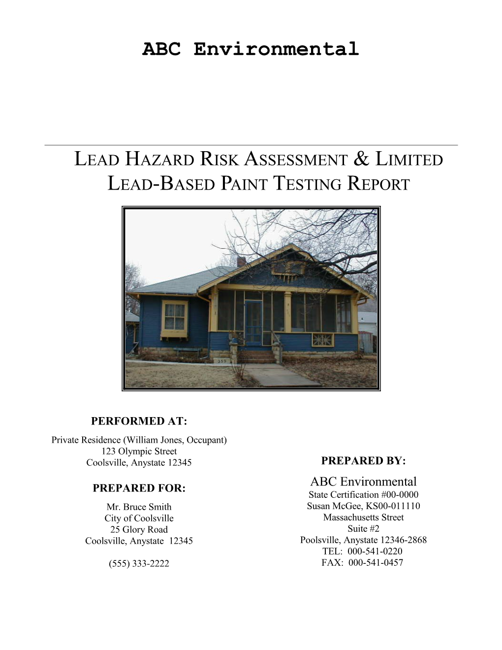 Lead Hazard Risk Assessment & Limited Lead-Based Paint Testing Report