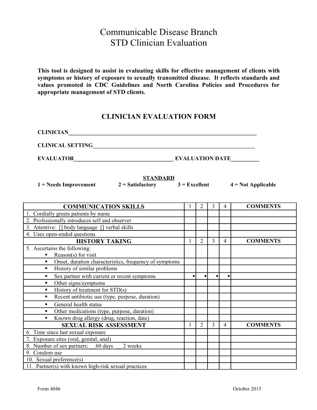 Clinician Evaluation Form