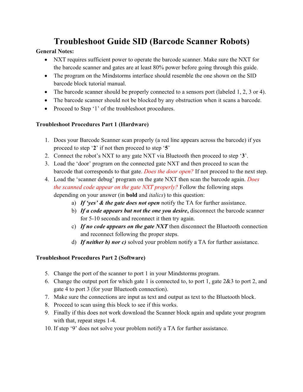 Troubleshoot Guide SID (Barcode Scanner Robots)