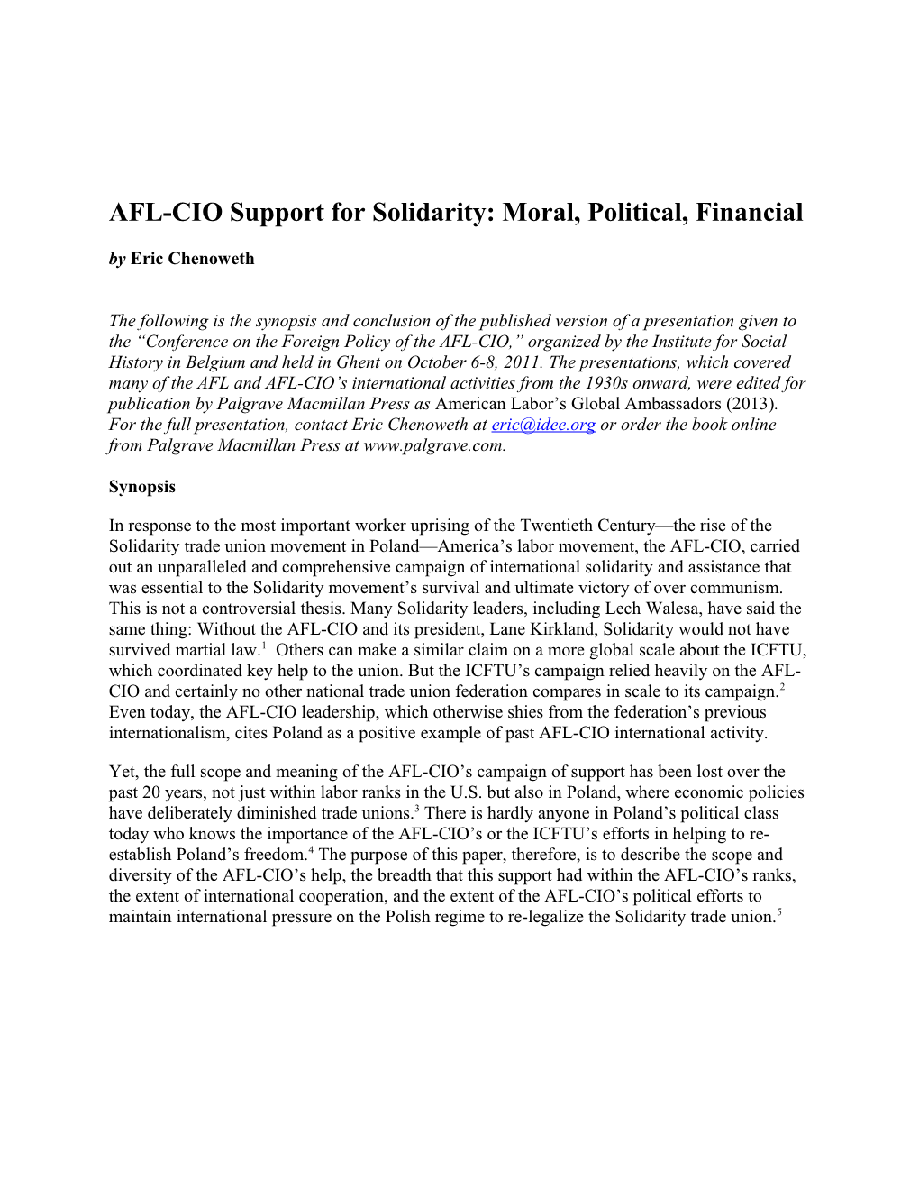 AFL-CIO Support for Solidarity