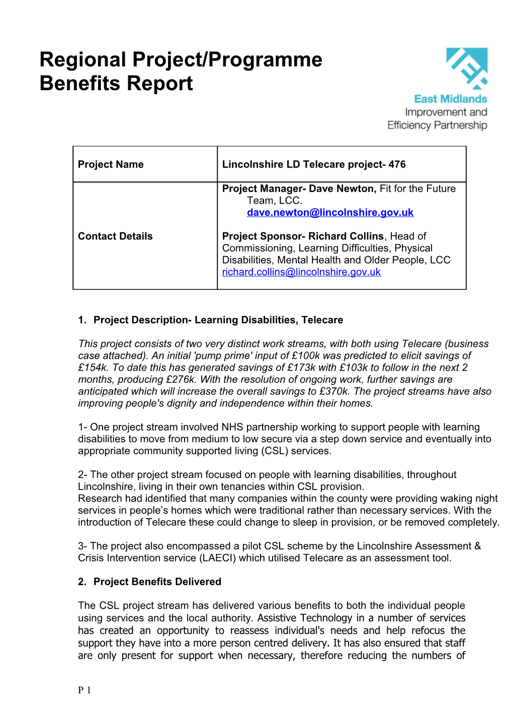 Sub Region Project Outline Business Case