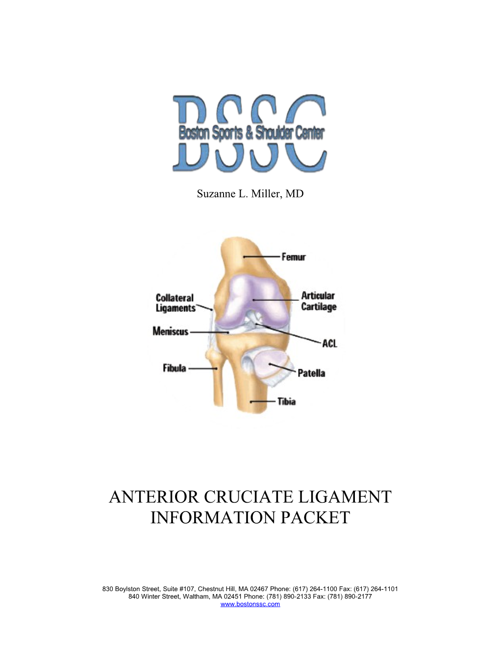 Patient Information Sheet: Acl Injury