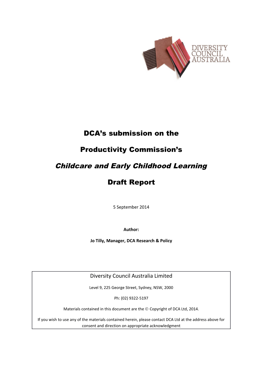 Submission DR802 - Diversity Council Australia - Childcare and Early Childhood Learning