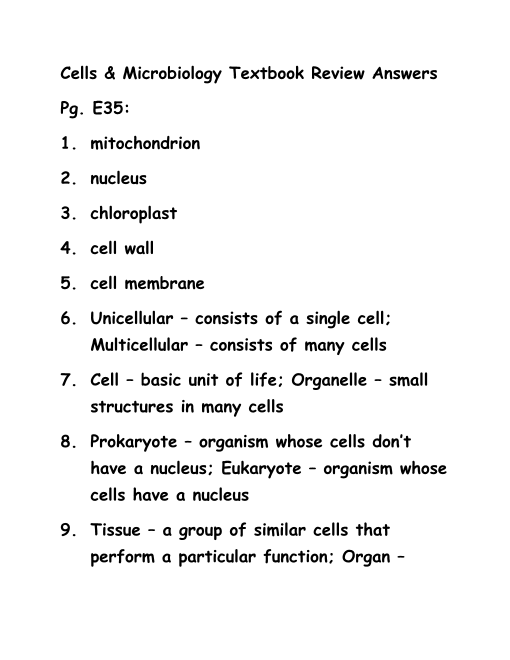 Cells & Microbiology Textbook Review Answers