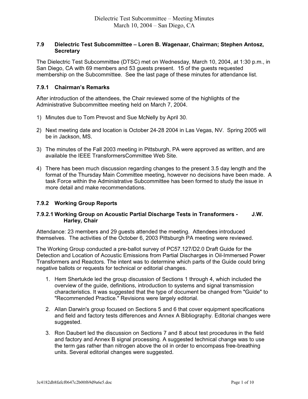 Spring 2004 Dielectric Test Subcommittee Minutes