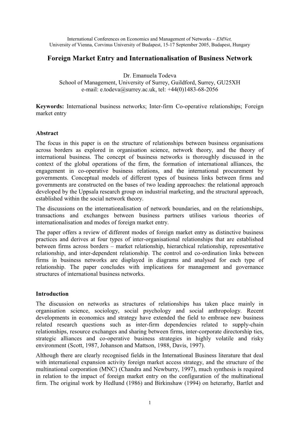 Taxonomy of International Business Networks And