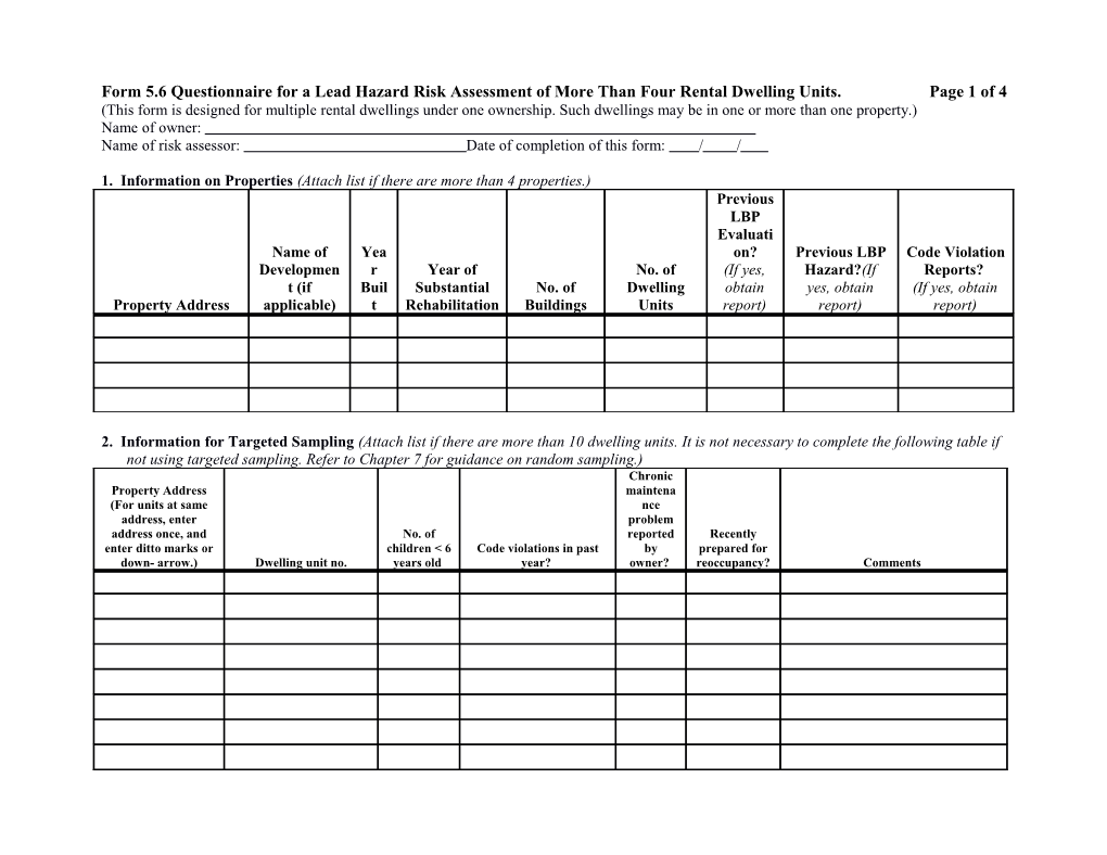 Name of Risk Assessor: Date of Completion of This Form