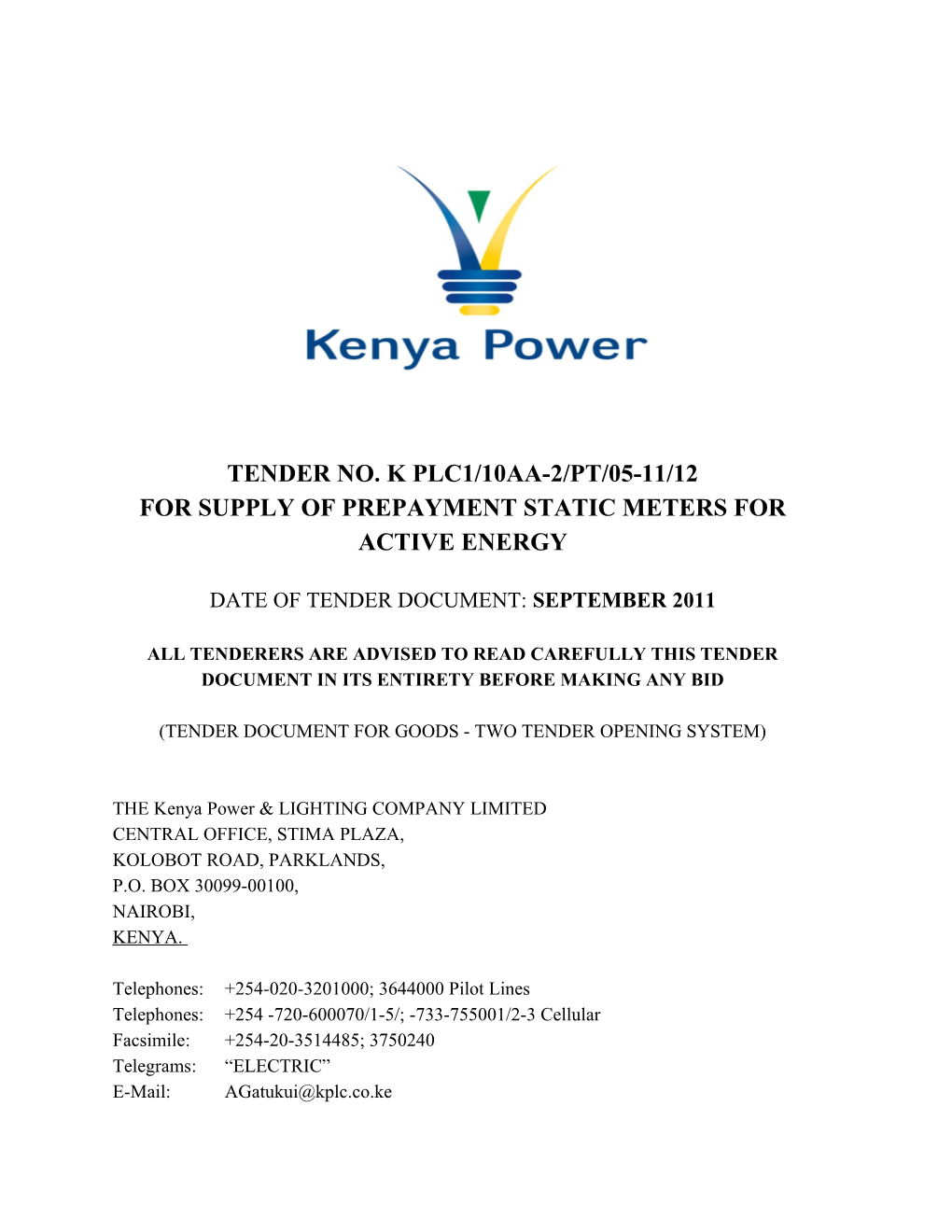 For Supply of Prepayment Static Meters for Active Energy