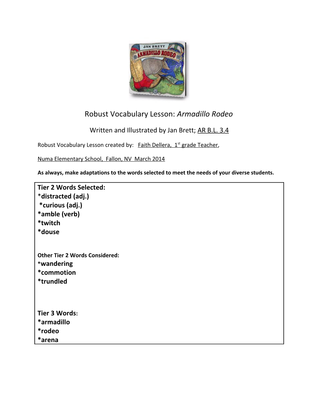 Robust Vocabulary Lesson Planning Sheet