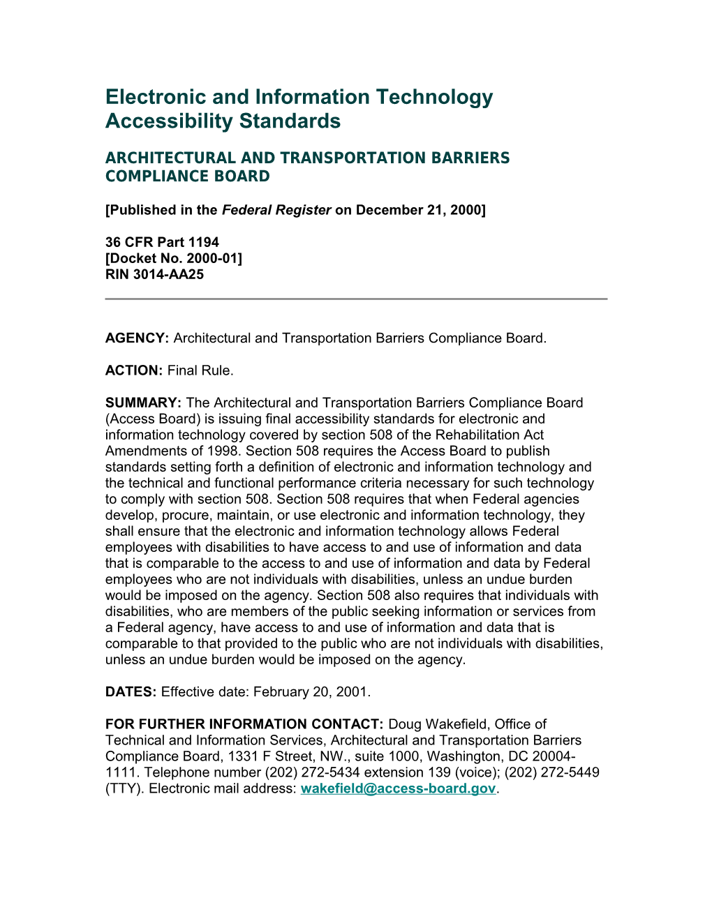 Electronic and Information Technology Accessibility Standards