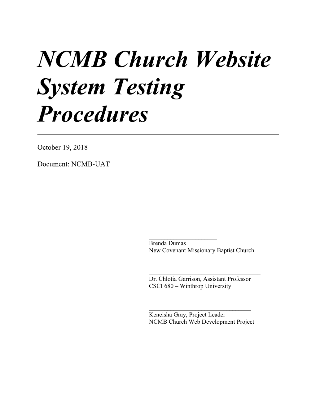 NCMB Church Website System Testing Procedures