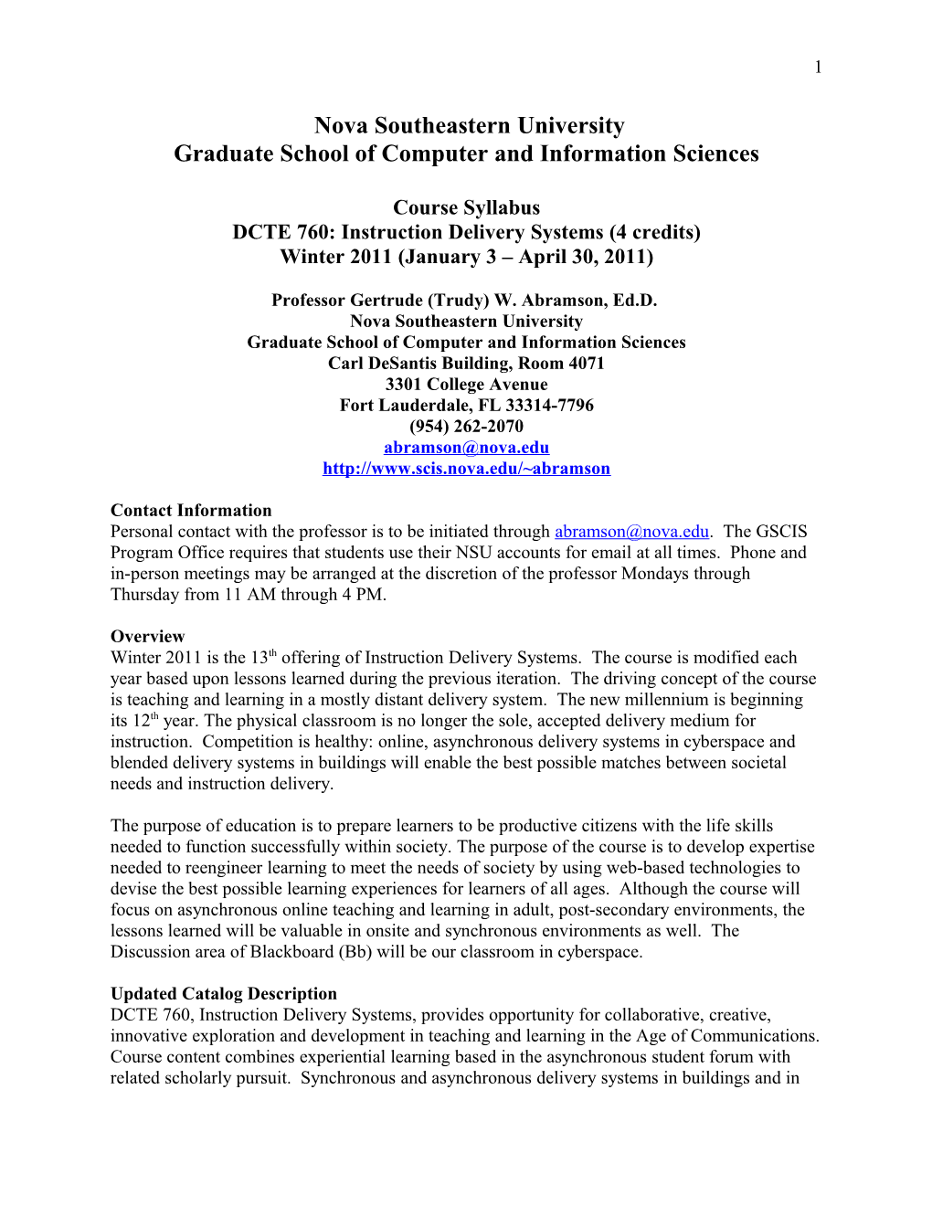 DCTE 790: Special Topics in Instruction Delivery Systems