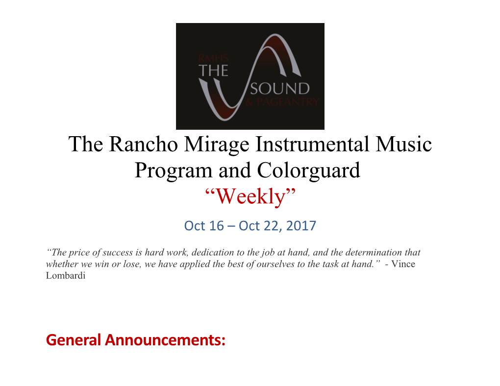 The Rancho Mirage Instrumental Music Program and Colorguard