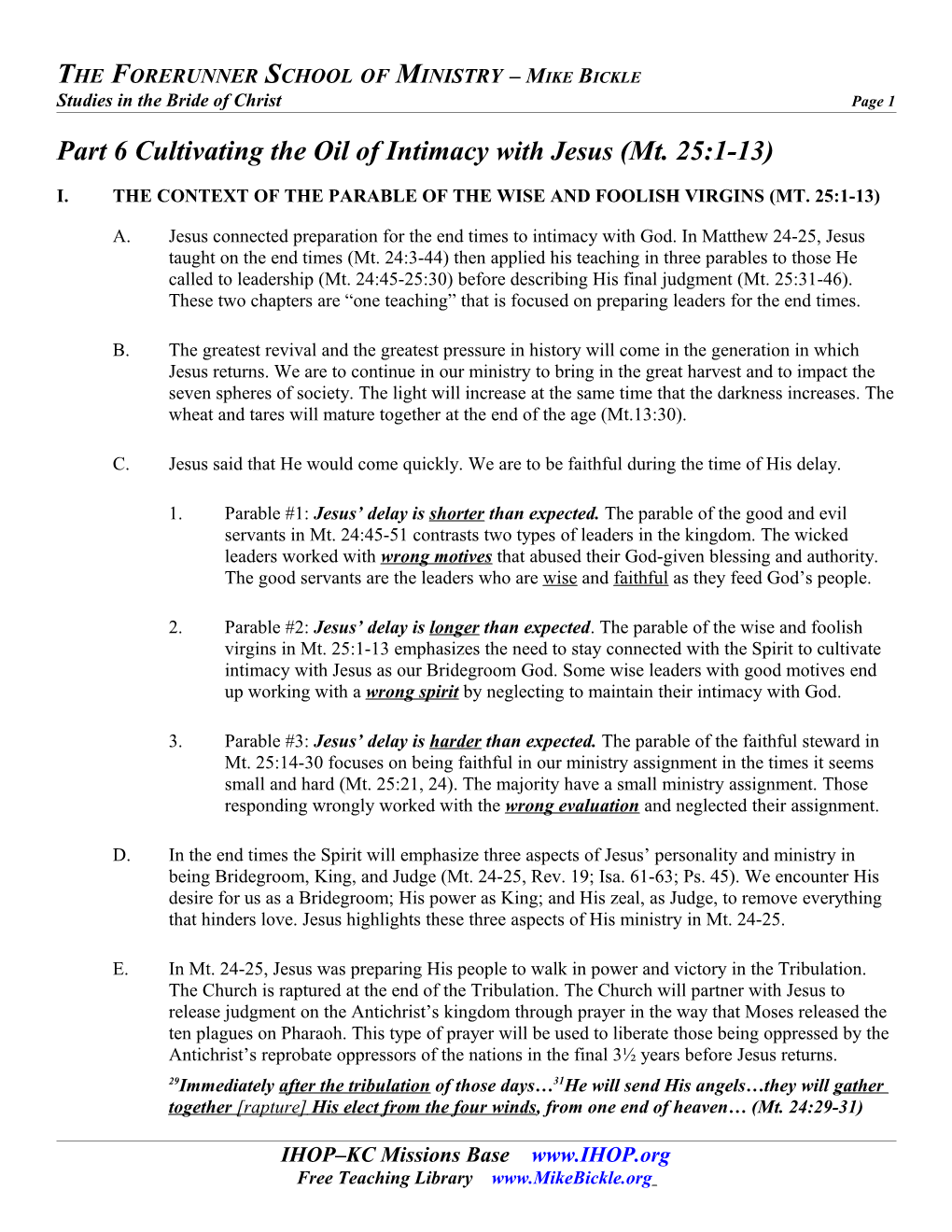 Part 6 Cultivating the Oil of Intimacy with Jesus (Mt. 25:1-13)