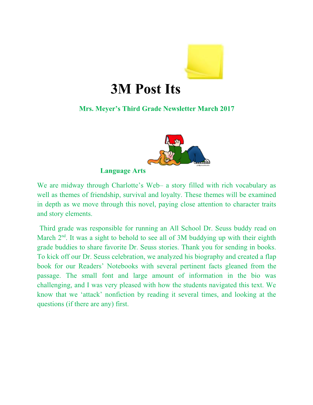 Mrs. Meyer S Third Grade Newsletter March 2017