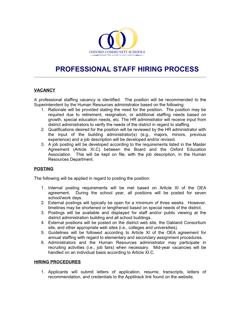 Professional Staff Hiring Process