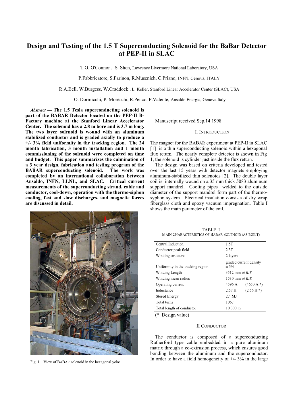 The Superconducting Magnet for the BABAR Detector of the PEP-II