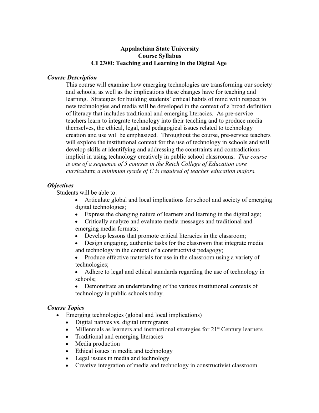 Core Taskforce Task: Identify Rationale for Each Proposed Core Course