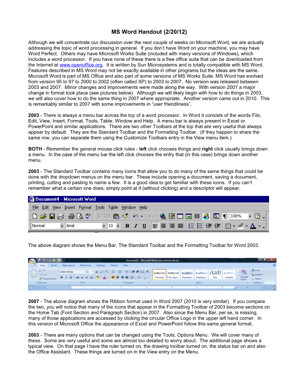 MS Word Handout (1/9/06)