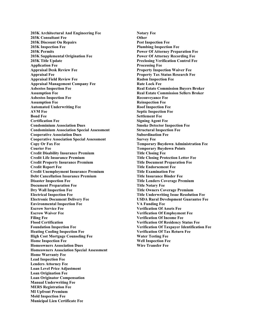 UCD Fee Type Descriptions