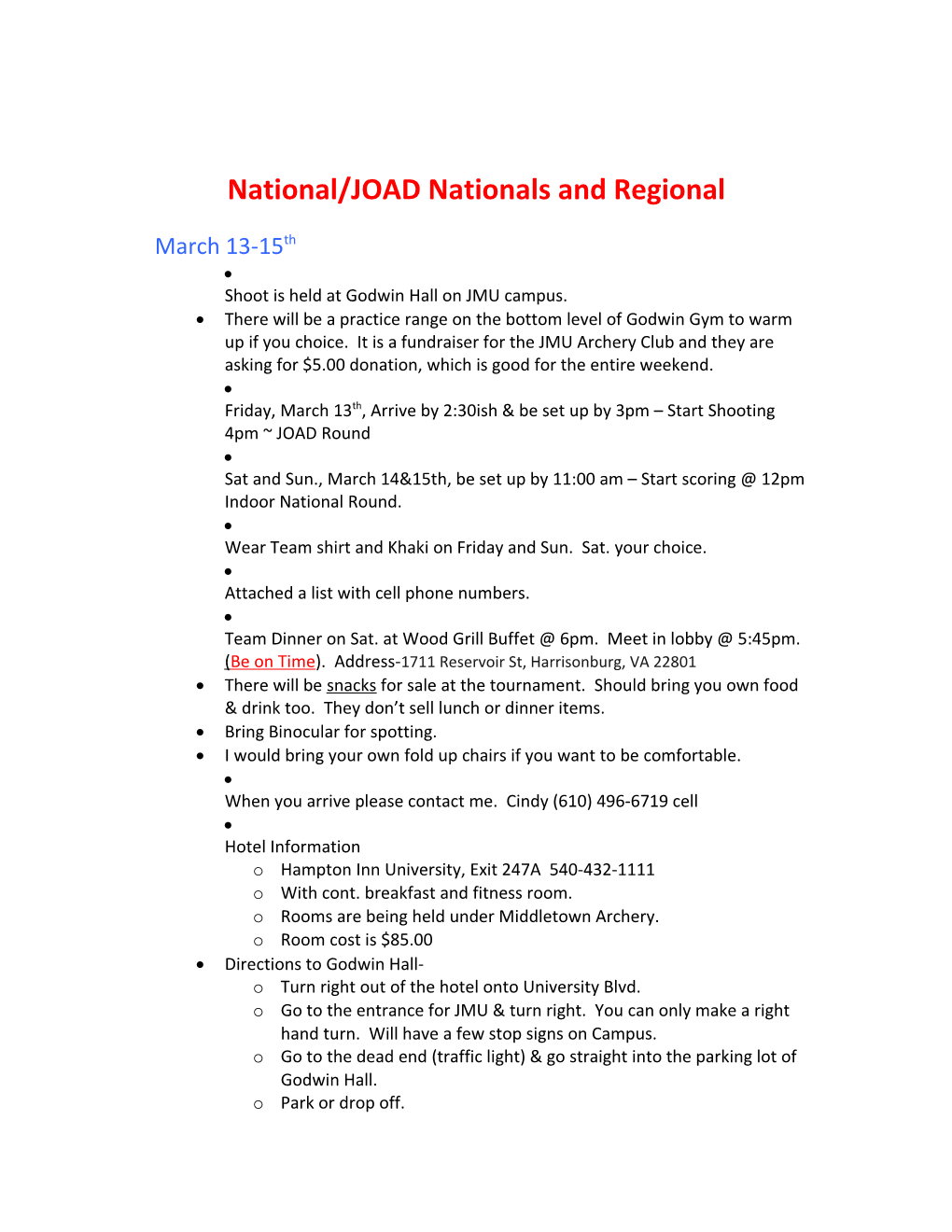 National/JOAD Nationals and Regional