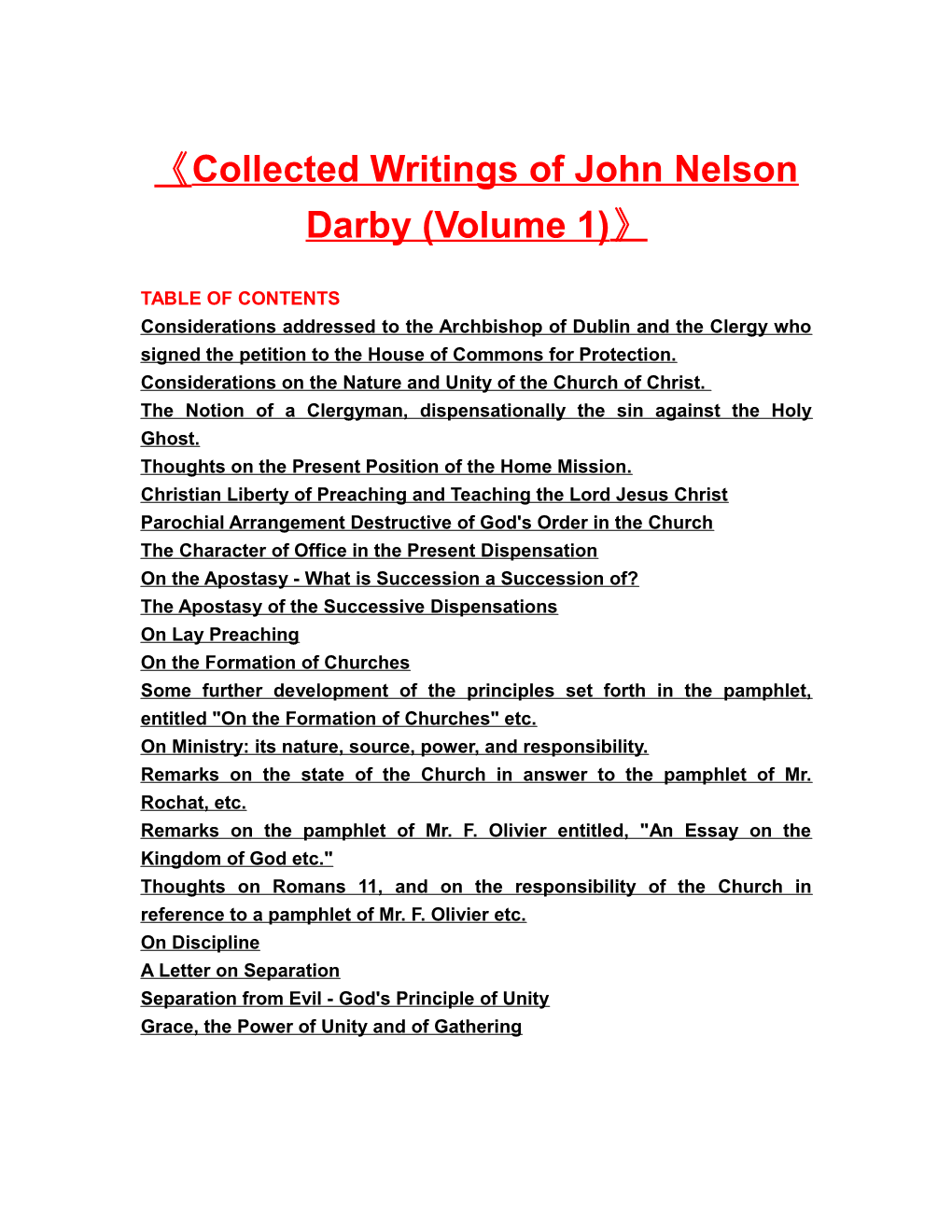 Collected Writings of John Nelson Darby (Volume 1)