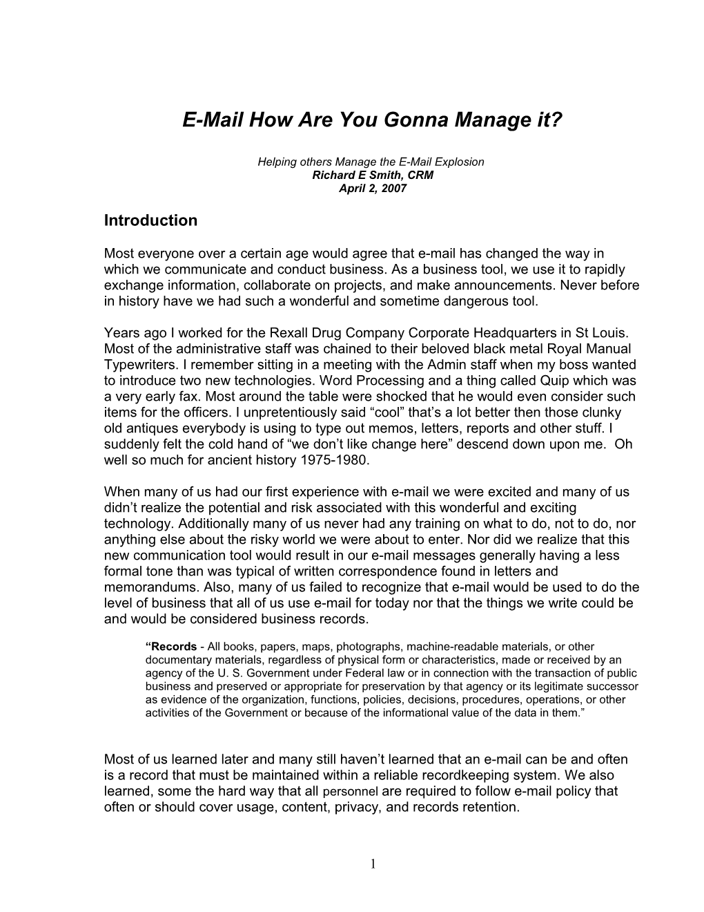 E-Mail How Are You Gonna Manage It?