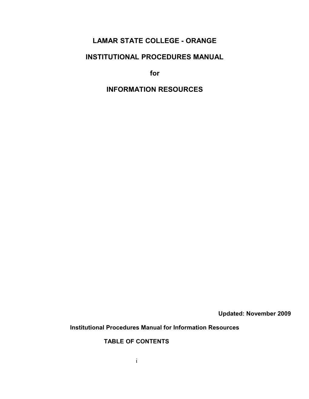 Institutional Policies and Procedures Manual