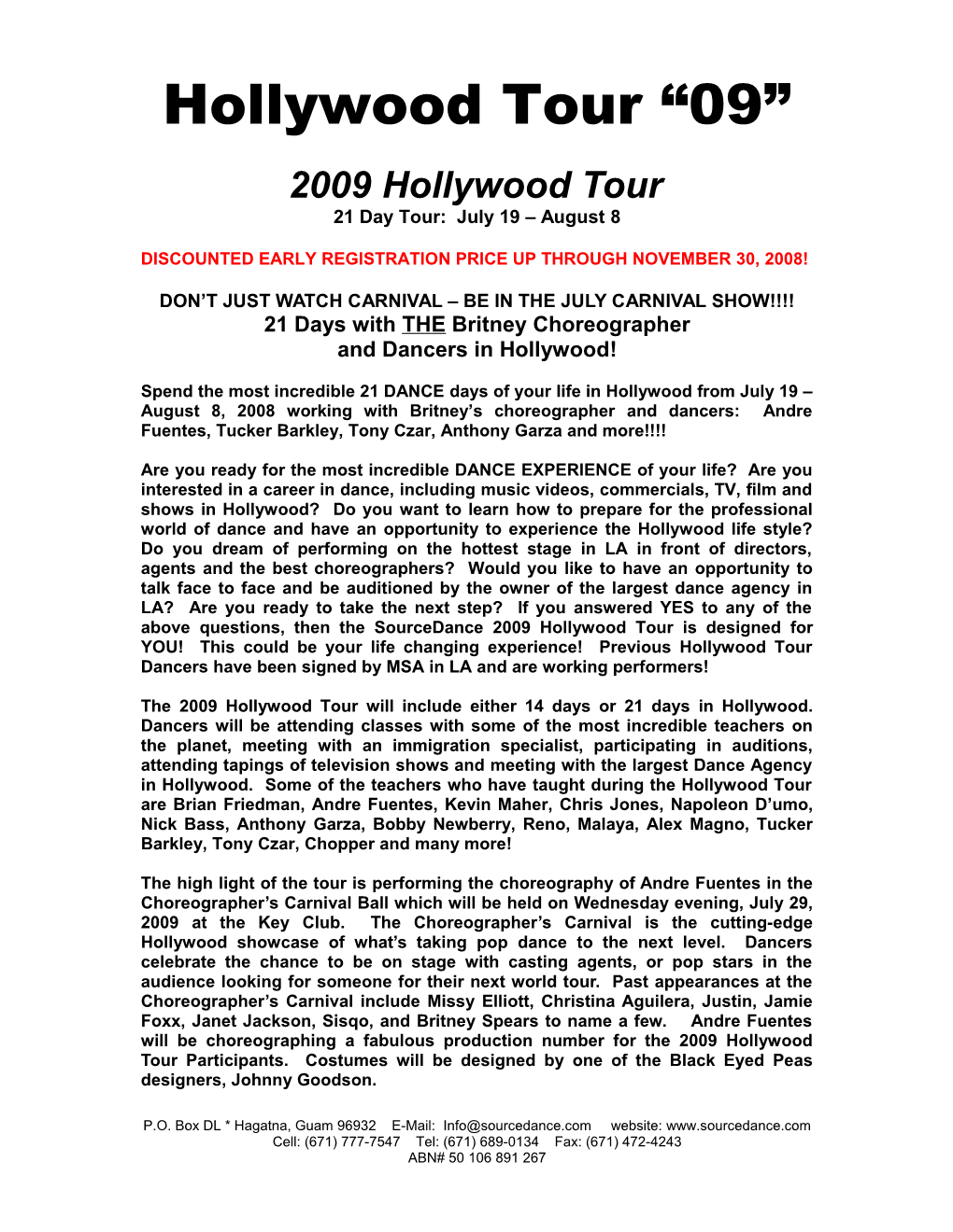 2009 Hollywood Tour