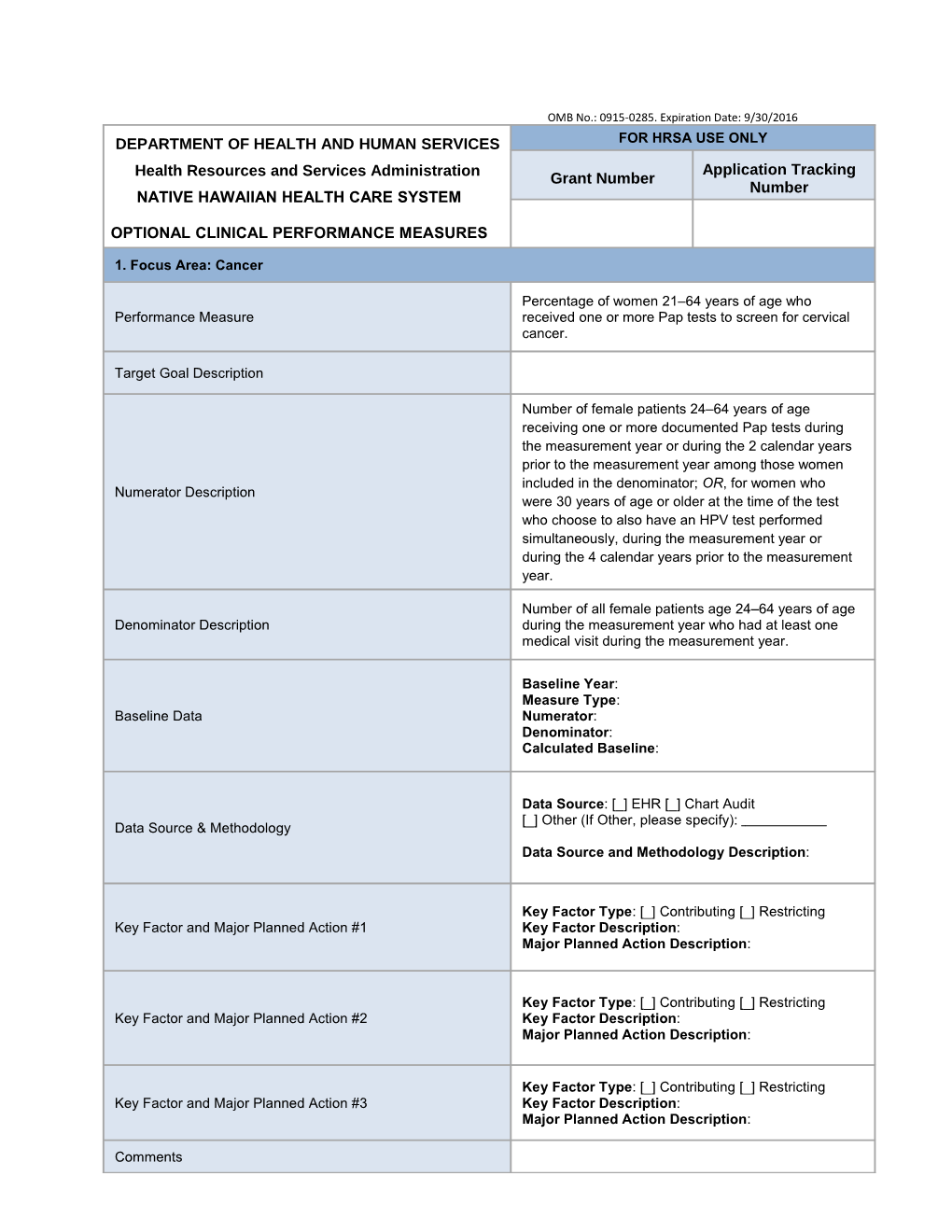 Optional Clinical Performance Measures