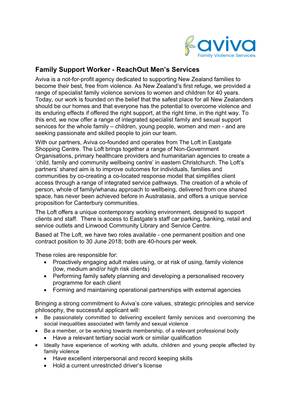 Family Support Worker - Reachout Men S Services