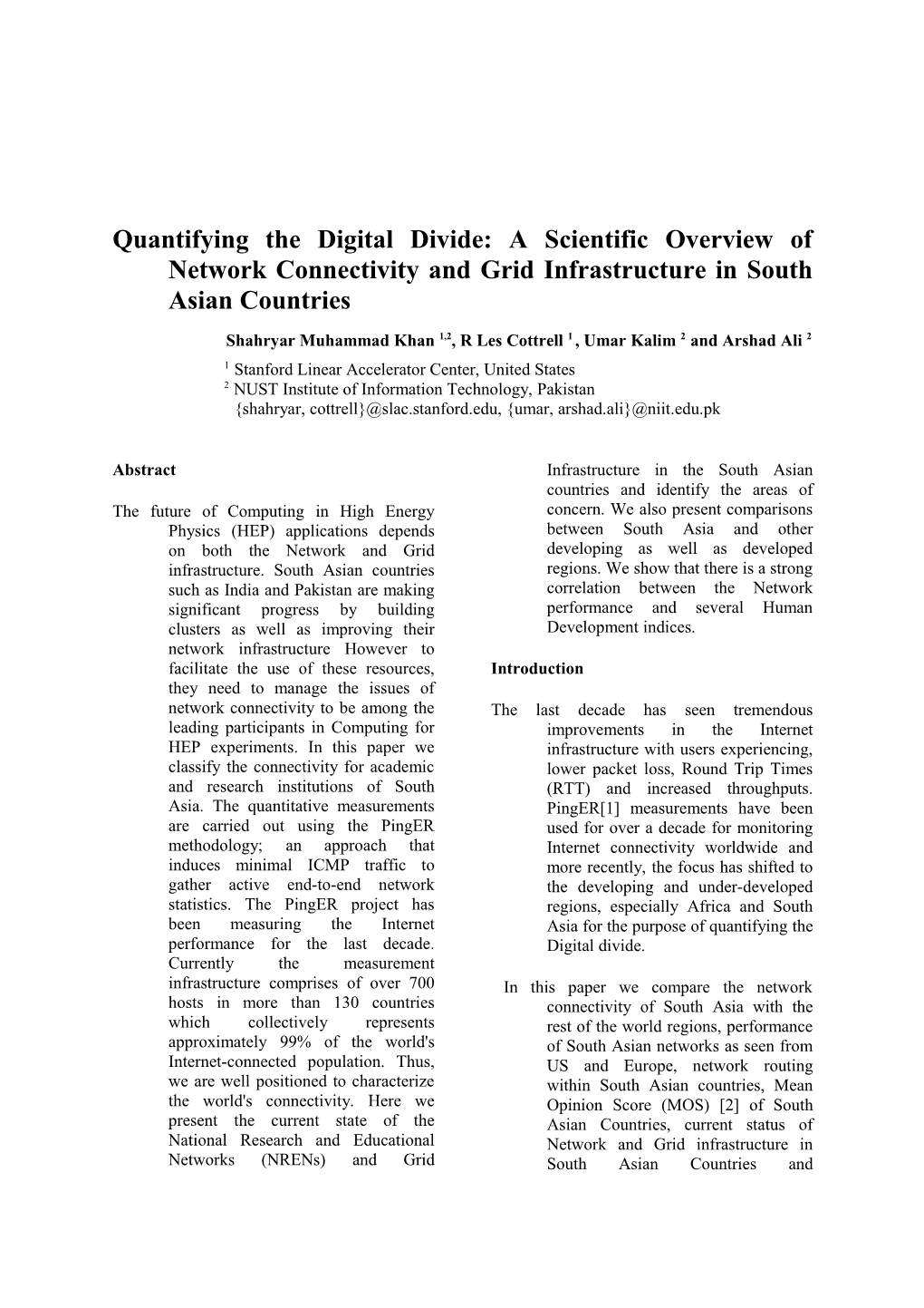 Quantifying the Digital Divide: a Scientific Overview of Network Connectivity and Grid