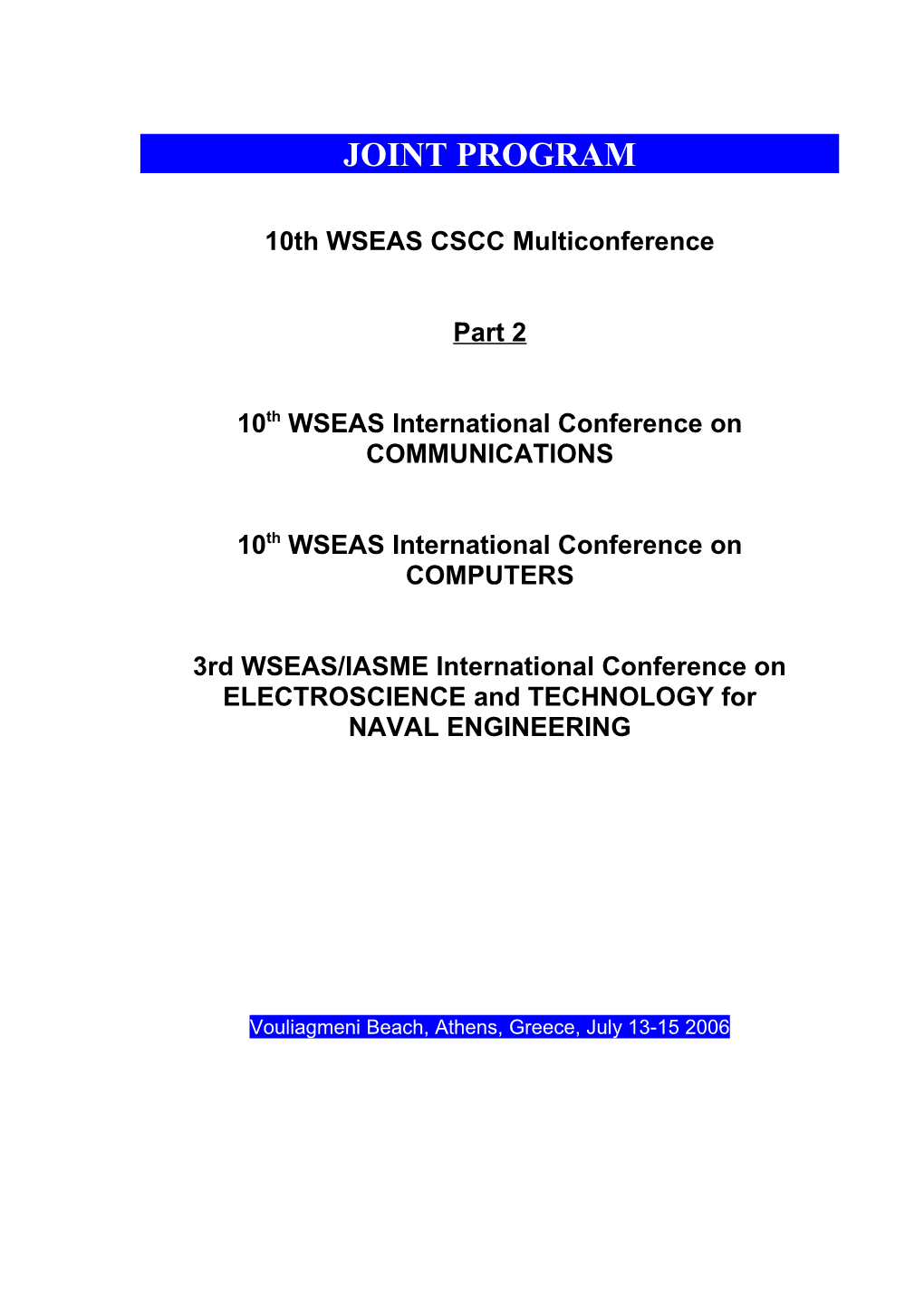 10Th WSEAS International Conference on COMMUNICATIONS