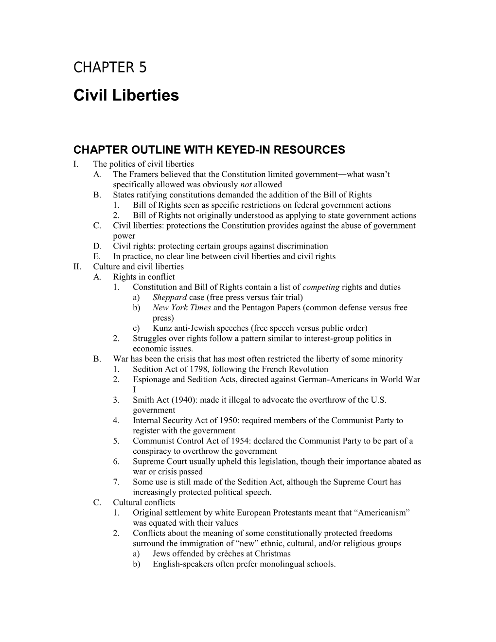 Chapter Outline with Keyed-In Resources
