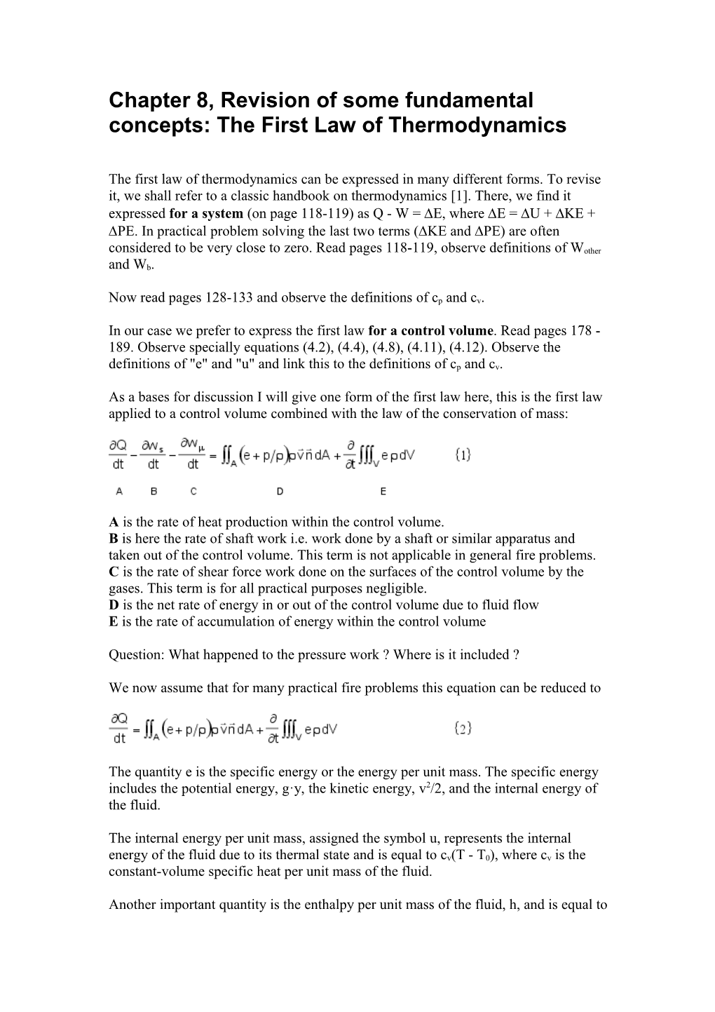 Chapter 8: Revision of Some Fundamental Concepts: the First Law of Thermodynamics