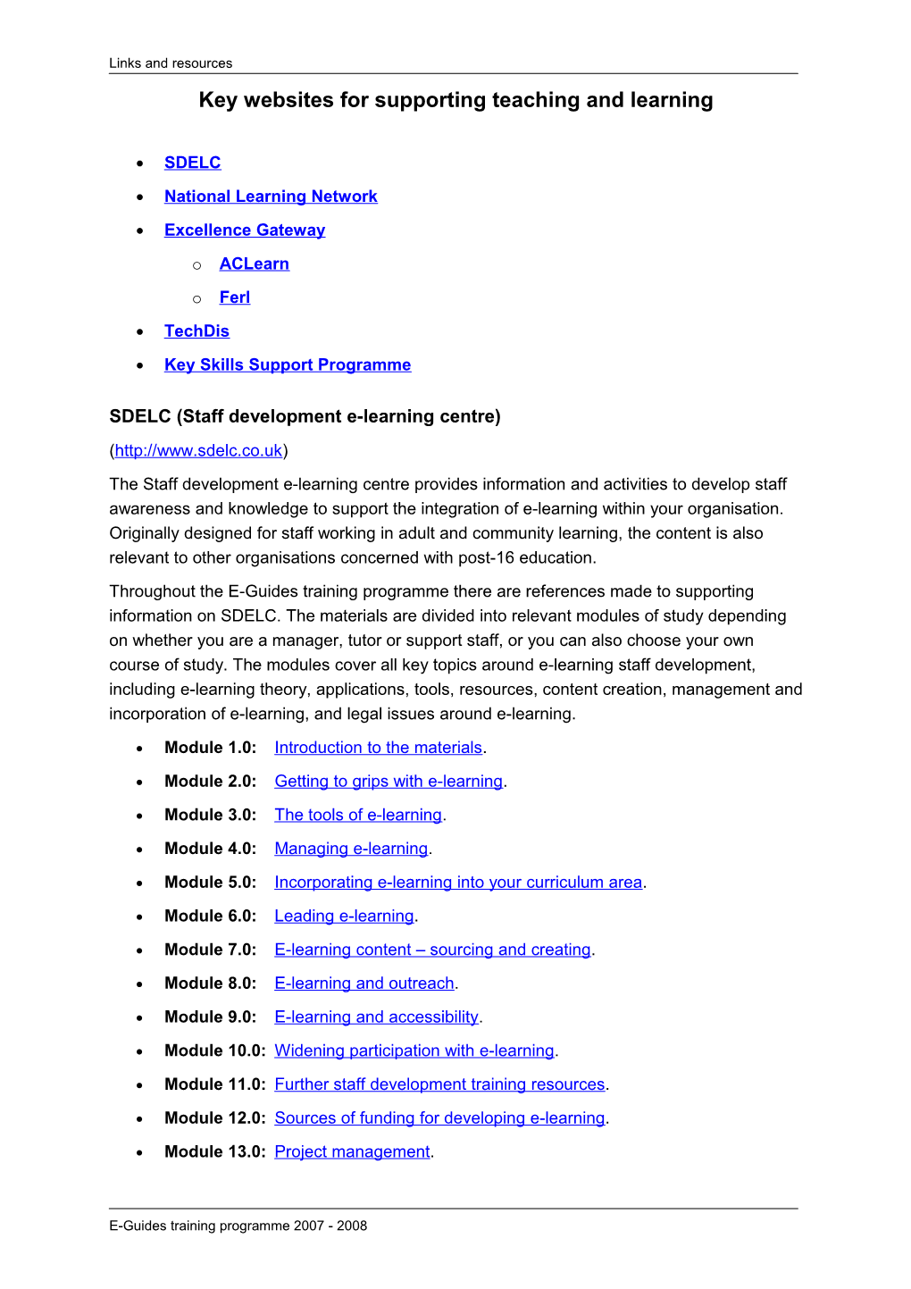 Key Websites for Supporting Teaching and Learning