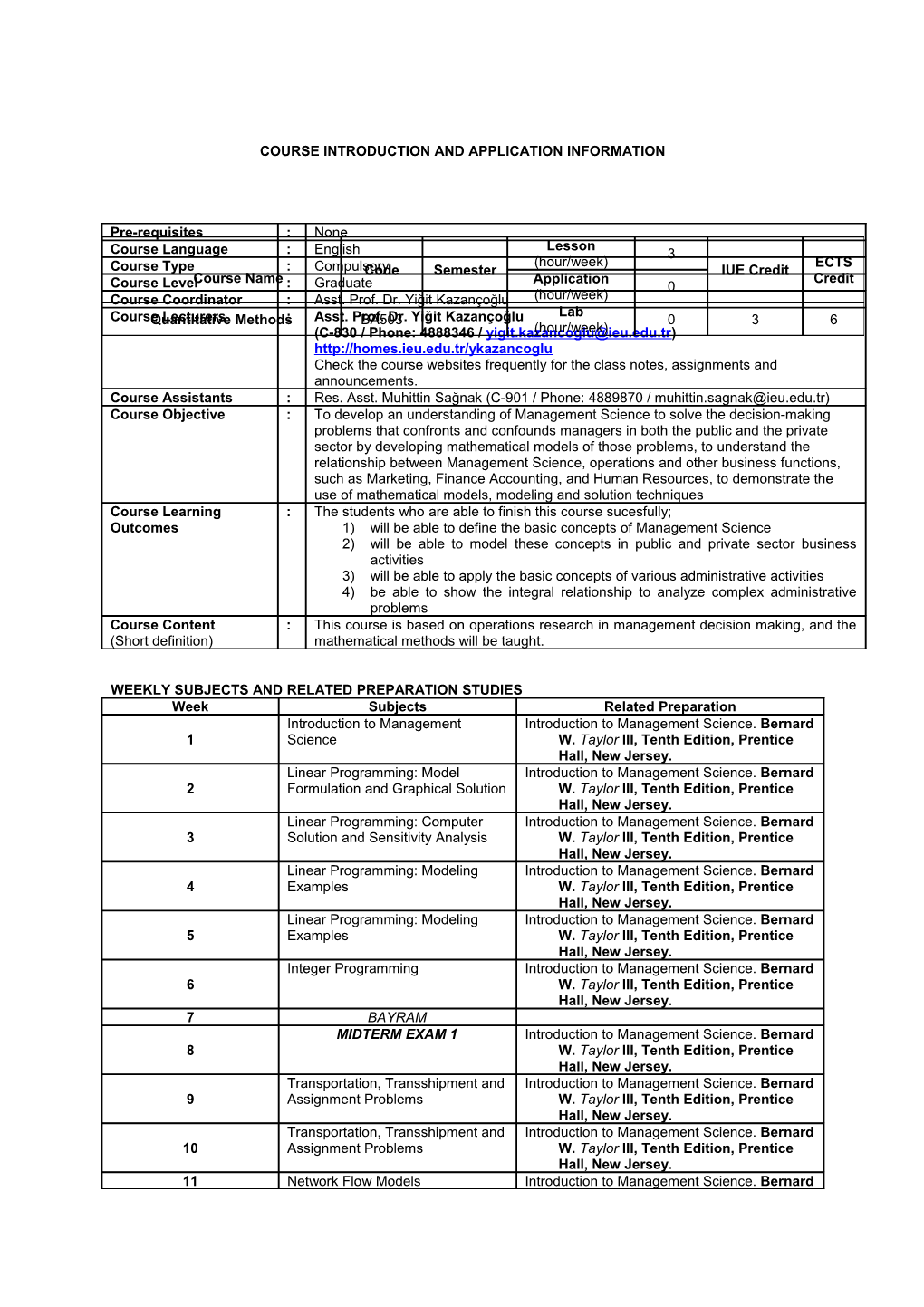 Course Introduction and Application Information