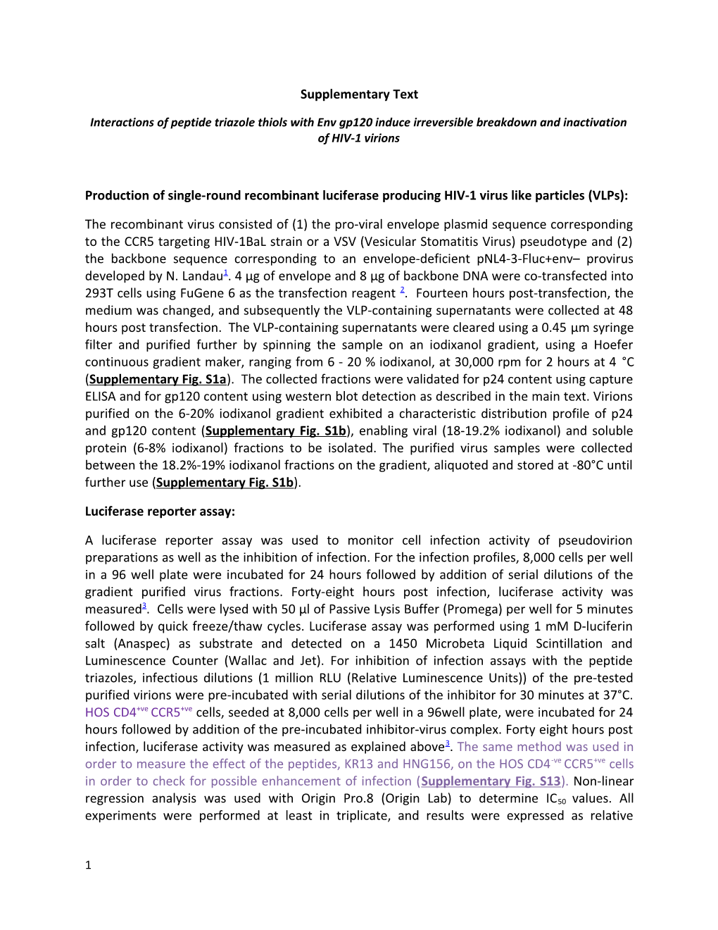 Production of Single-Round Recombinant Luciferase Producing HIV-1 Virus Like Particles (Vlps)