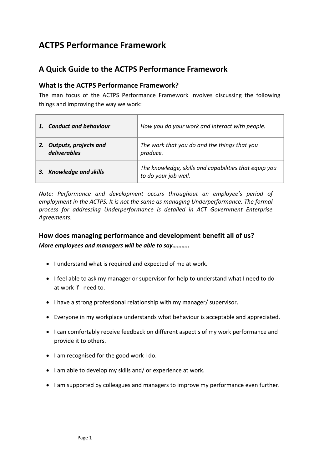 A Quick Guide to the ACTPS Performance Framework