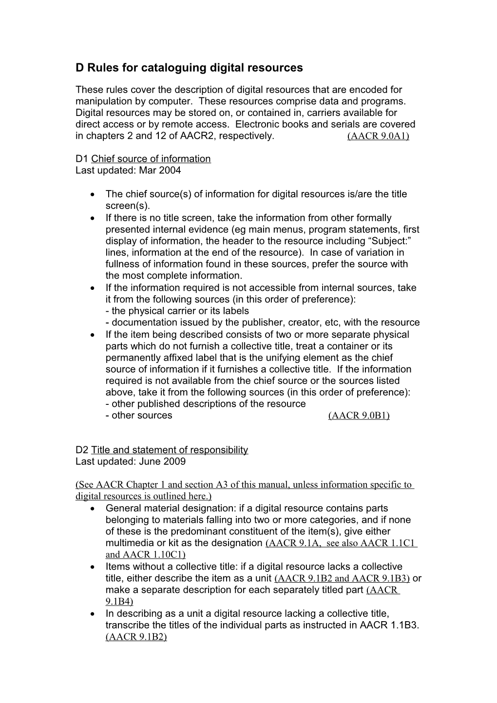 D Rules for Cataloguing Digital Resources