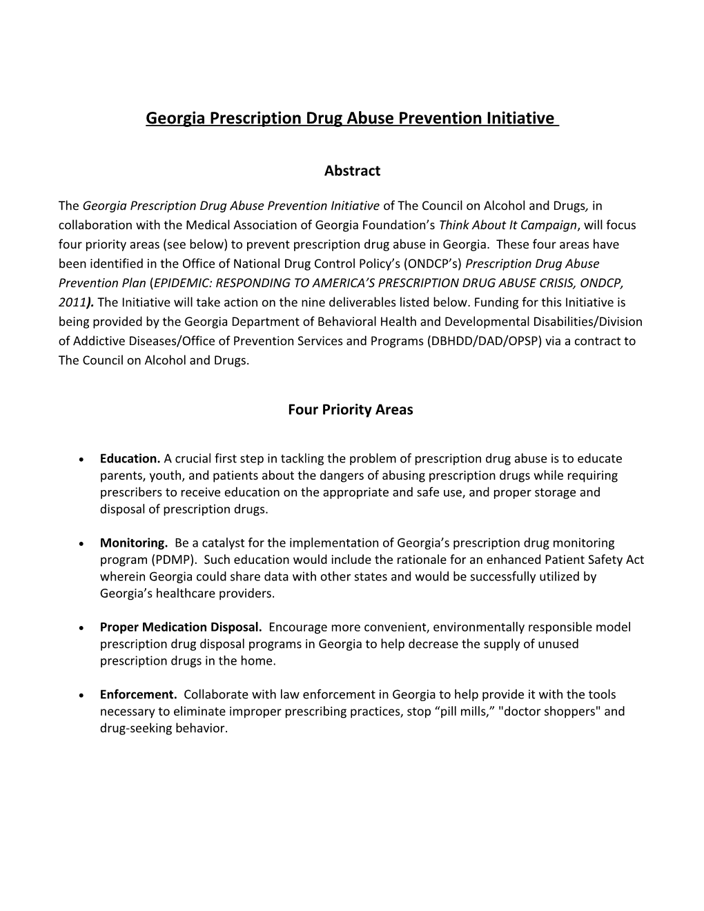 Georgia Prescription Drug Abuse Prevention Initiative