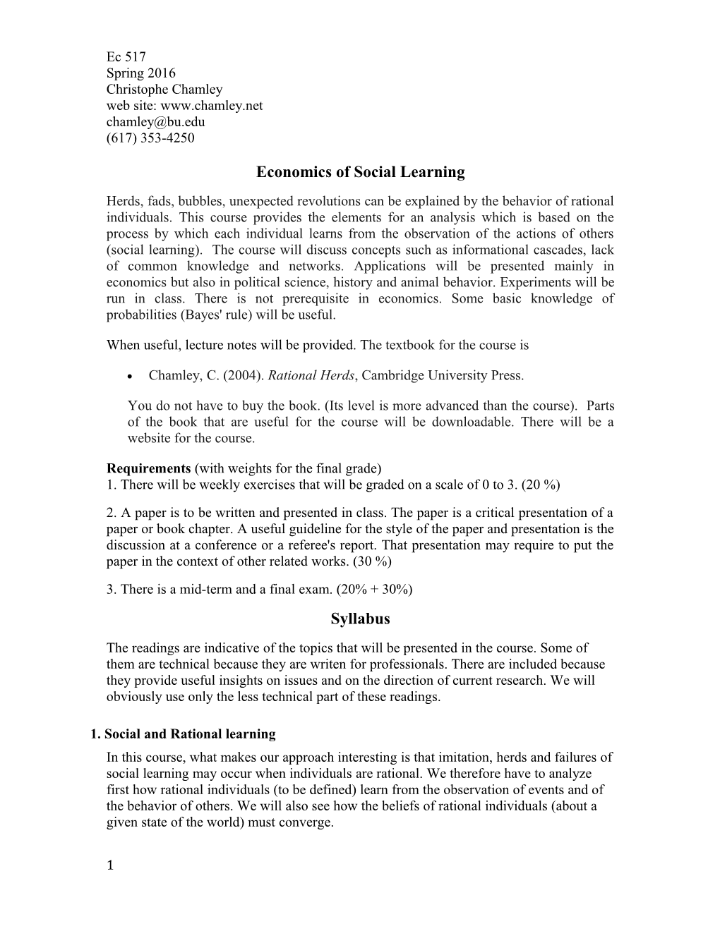 Economics of Social Learning