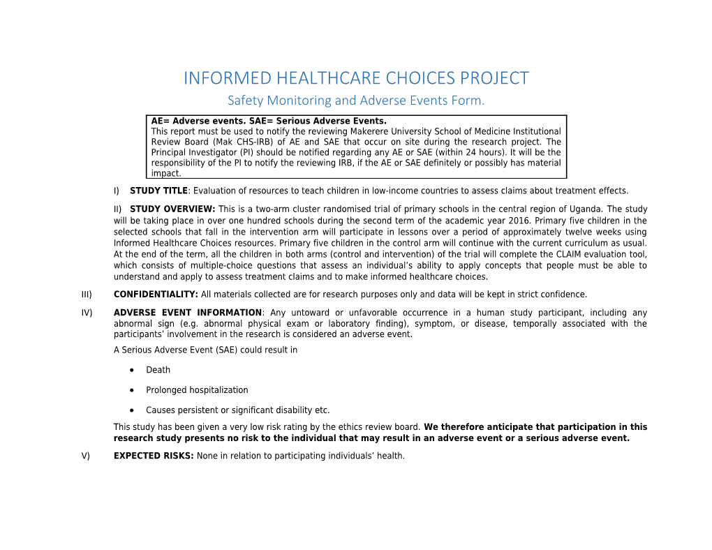 Informed Healthcare Choices Project