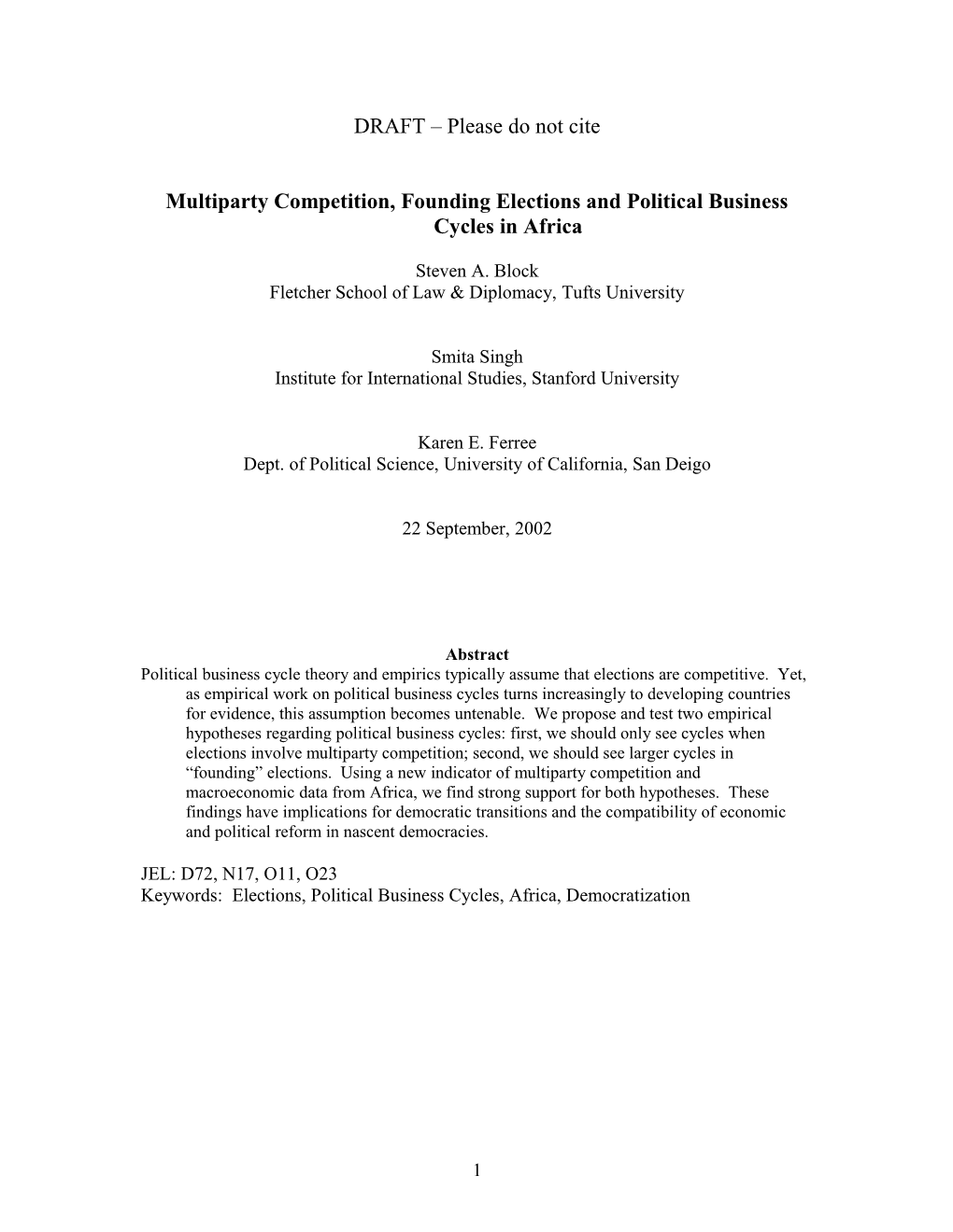 Multiparty Competition, Founding Elections and Political Business Cycles in Africa