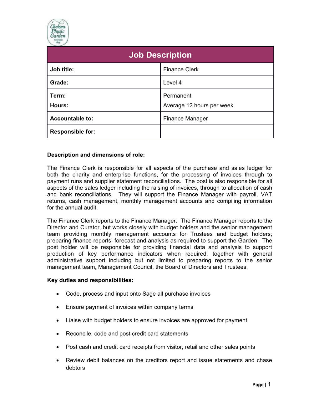 Description and Dimensions of Role