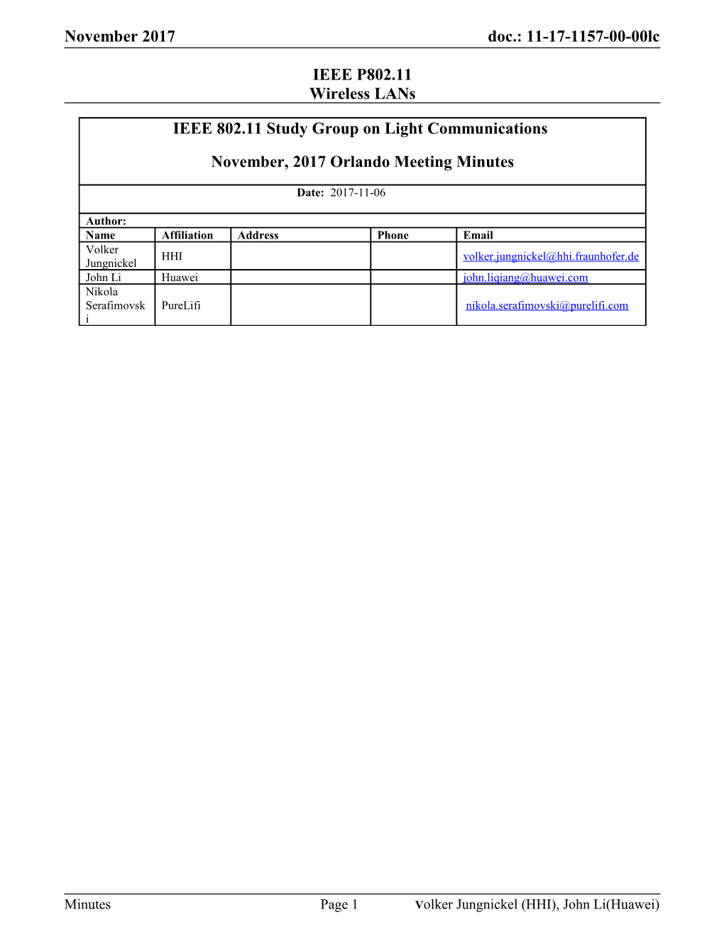 IEEE 802.11 Study Group on Light Communications