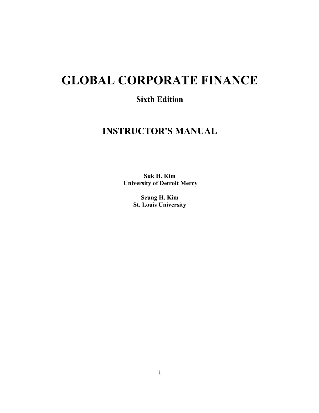 Global Corporate Finance