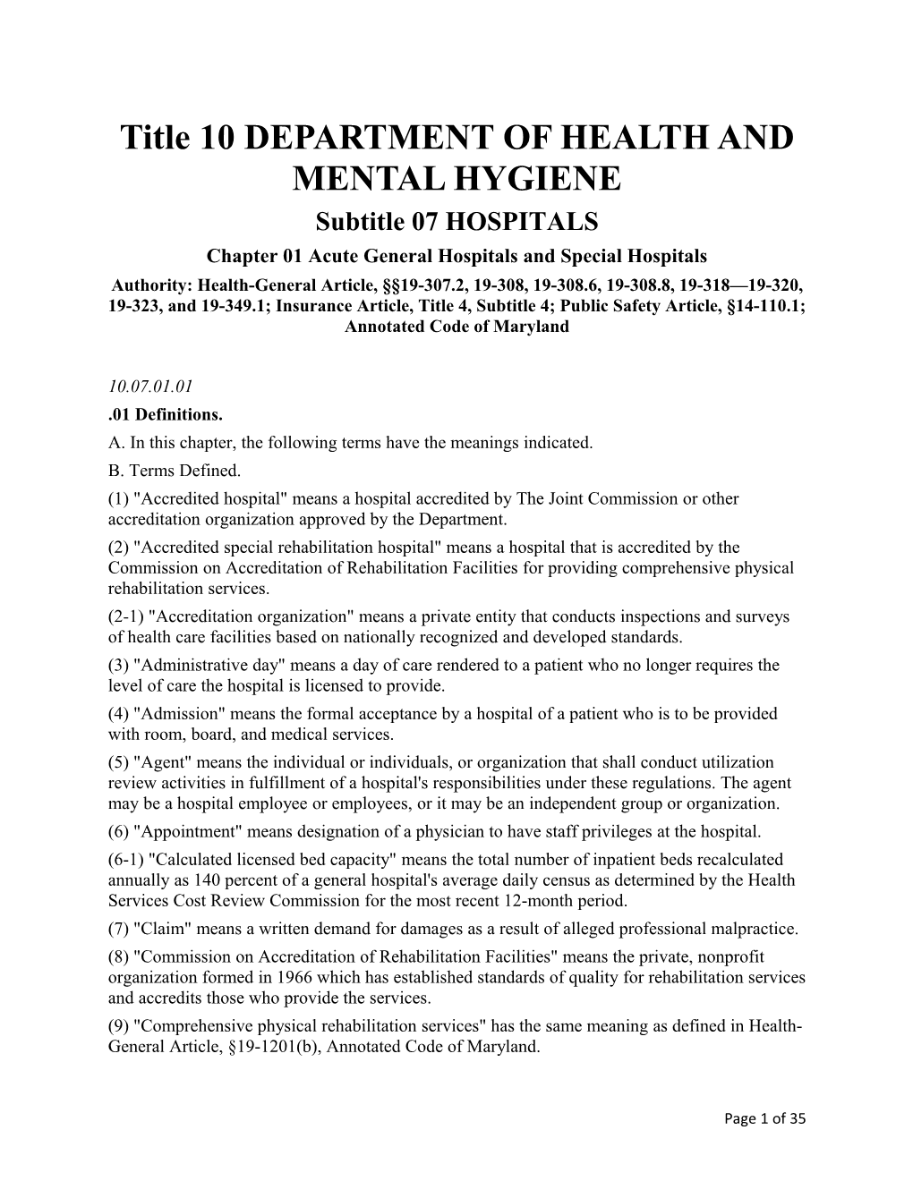 Title 10 DEPARTMENT of HEALTH and MENTAL HYGIENE