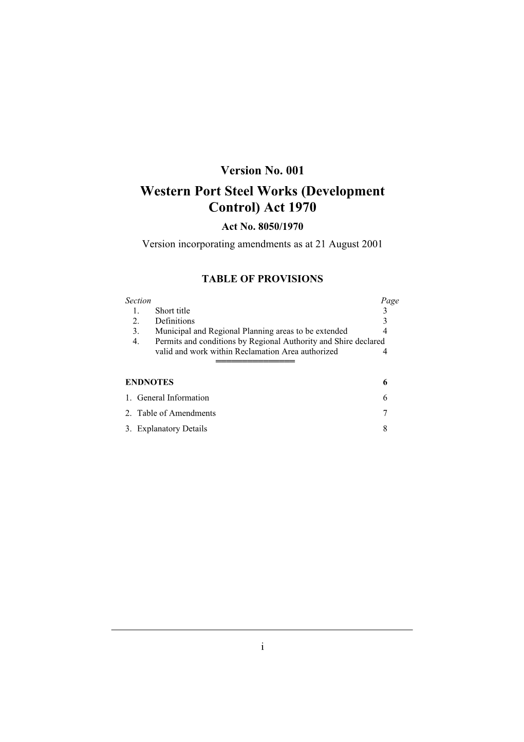 Western Port Steel Works (Development Control) Act 1970