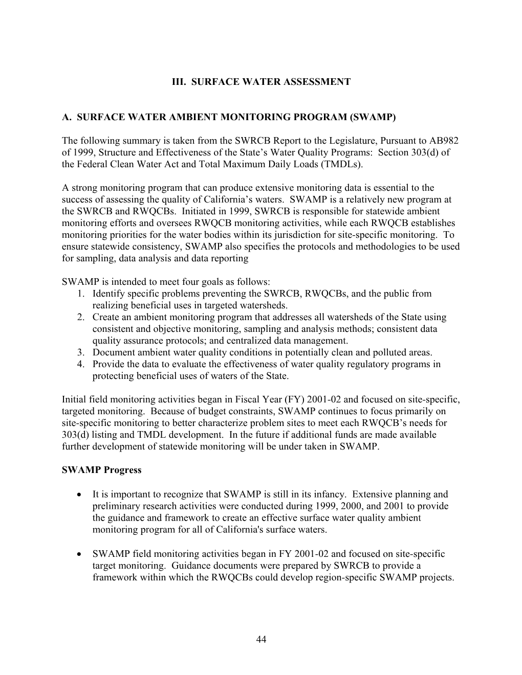 Iii. Surface Water Assessment